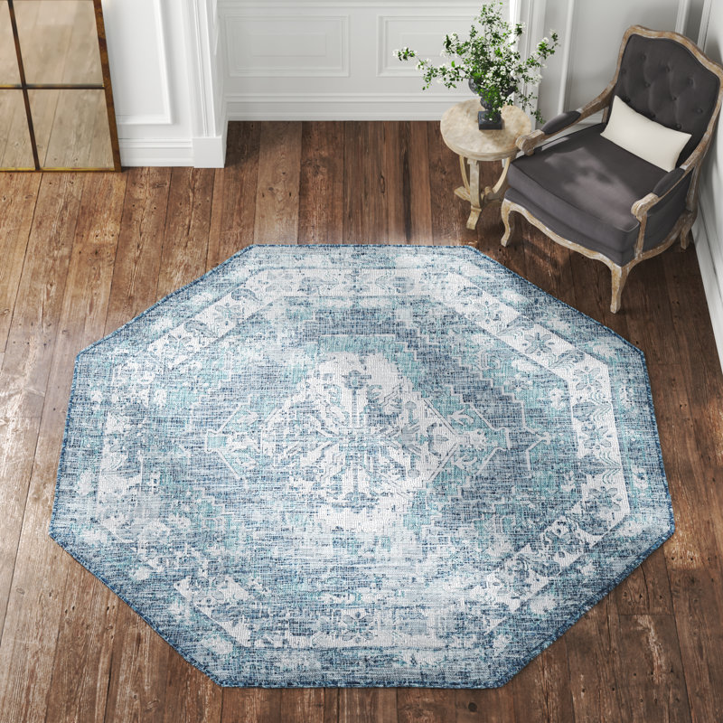 Tapis d'intérieur / extérieur bleu Susan, Octogone 7 pi 10 po x 7 pi 10 po