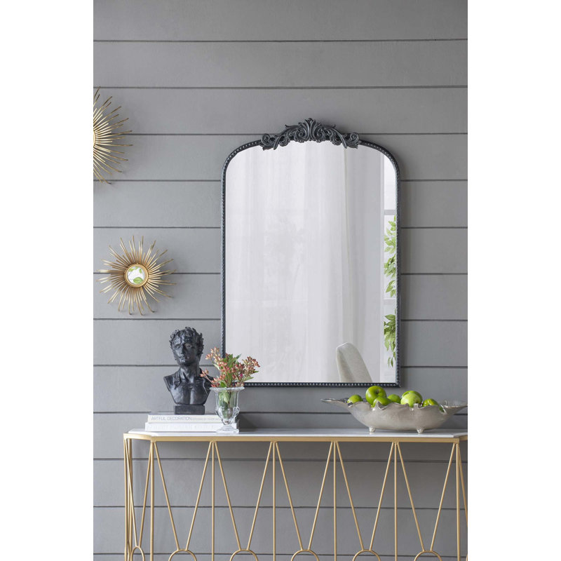 Miroir de conception classique avec cadre d'inspiration baroque, Noir, 36 po x 24 po