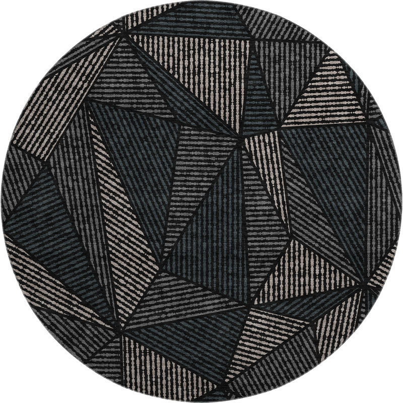 Premium Machine Washable Cerrito Black Rug, Round 8'