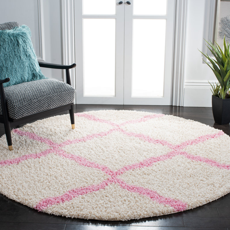 Tapis à poils longs Alonnah, Rond 4 pi, Rose