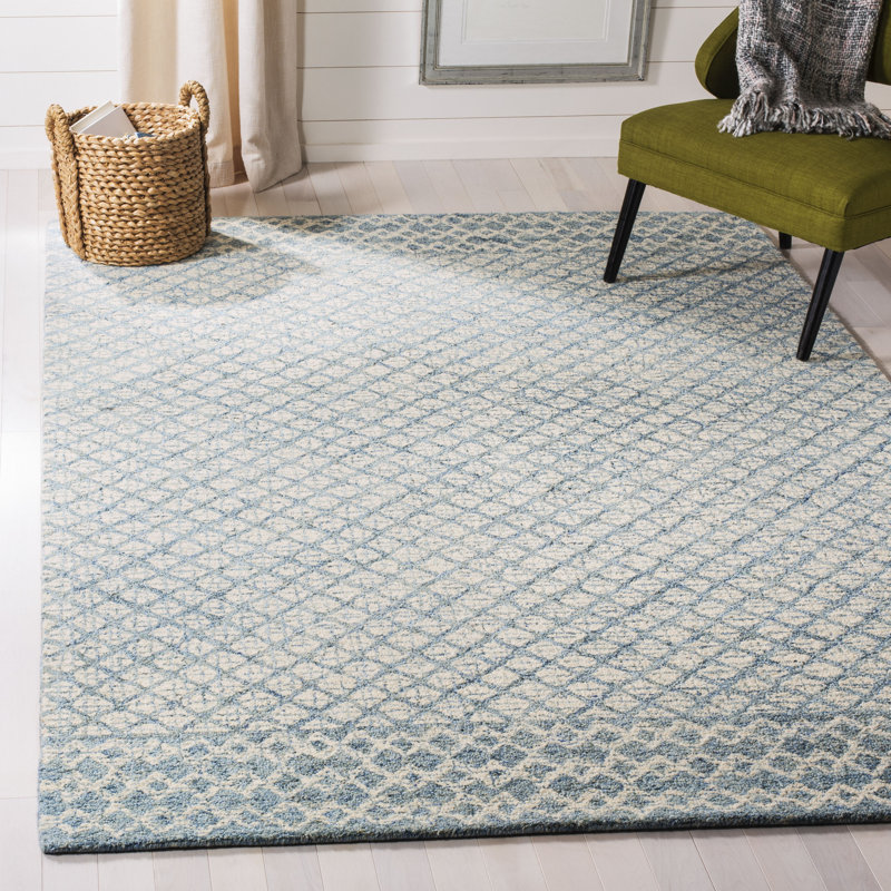 Tapis bleu en laine touffeté à la main Costin, Rectangle 6 pi x 9 pi