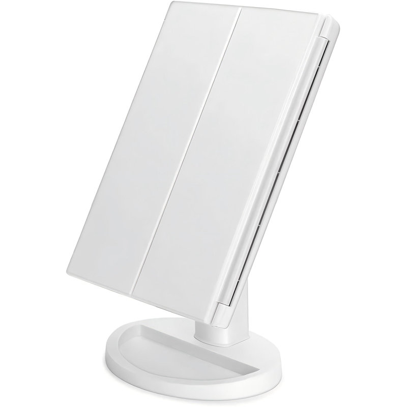 3 Folds Lighted Vanity Makeup Mirror,1X/2X/3X Magnification, 21 LED Light Bright Table Mirror With Touch Screen,180 Adjustable Rotation,White