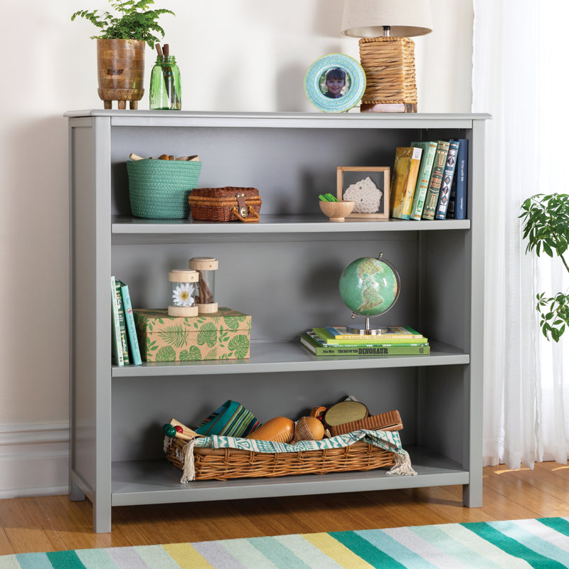Gray Wooden Adjustable 3-Shelf Kids' Bookcase and Toy Organizer