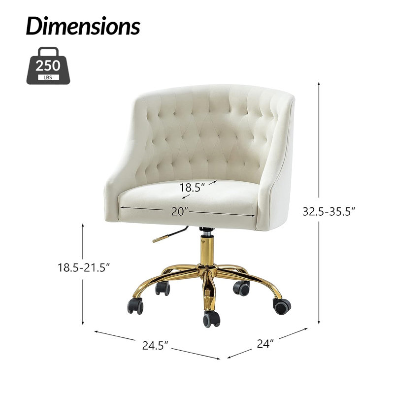 Doreen Velvet Hand-Curated Task Chair, Ivory Velvet