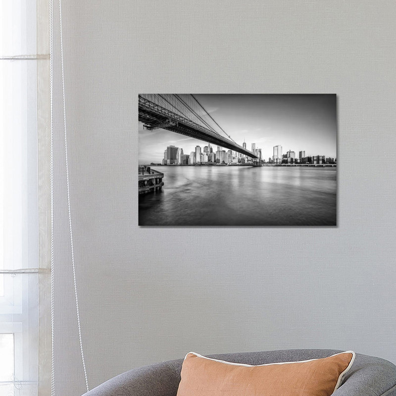 Brooklyn Bridge In Black And White by Jan Becke - Wrapped Canvas Print, 66.04 cm H x 45.72 cm W x 3.175 cm D