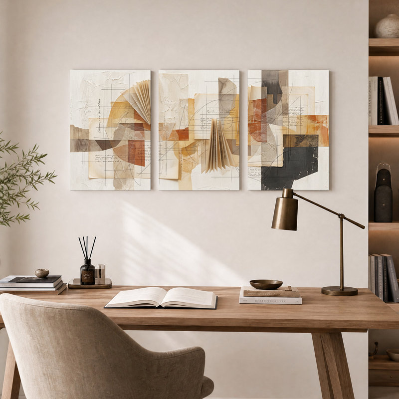 «Folded Paper Collage in Earth Tones», ensemble de 3 toiles murales, H 24 po x l 16 po x 3 pièces