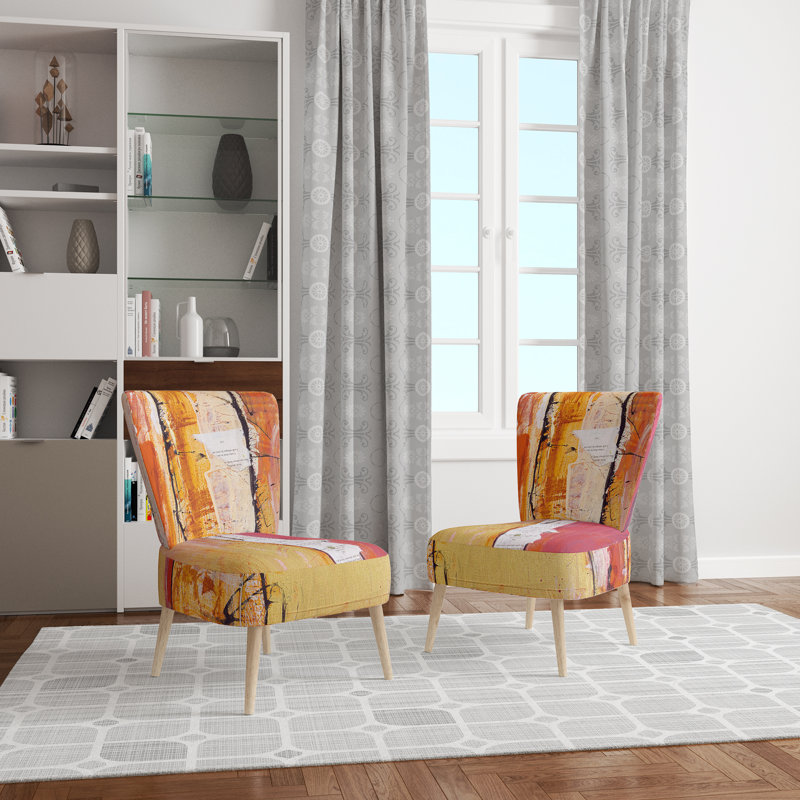 Upholstered Floral Side Chair - Modern floral Accent Chair, Abstract Orange Polyester Blend 1