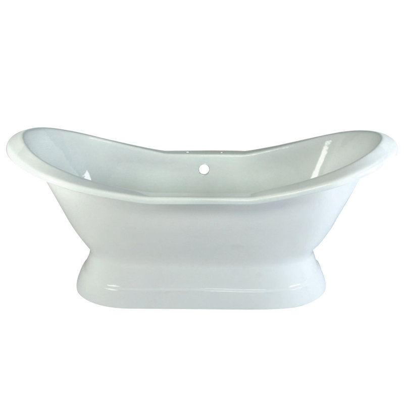 White Cast Iron Double Slipper Pedestal Tub, 72-Inch
