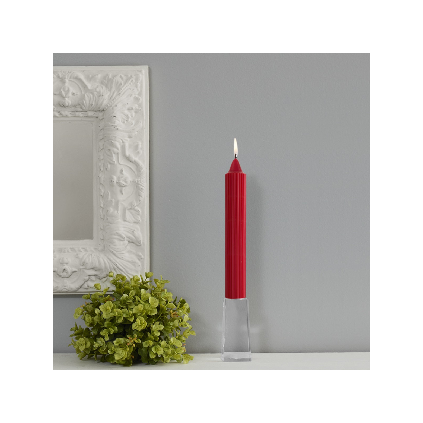Grecian Collenette Unscented Taper Candle, 9" H x 1.25" W x 1.25" D, Red