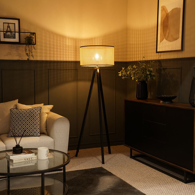Baleine 132cm Tripod Floor Lamp Set, Black, Natural, No