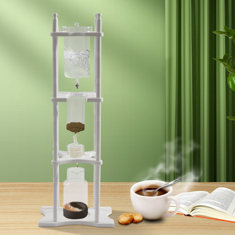45.28" 25 Cups Cold Brew Drip Tower Iced Coffee Maker Wooden Stand
