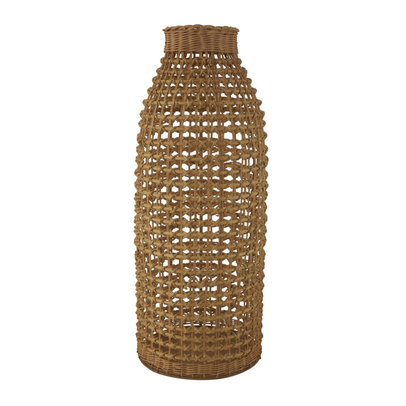 Antravia Rattan Handmade Woven Decorative Brown Vase with Open Framed Grid Design, 30.38" H x 12" W x 12" D