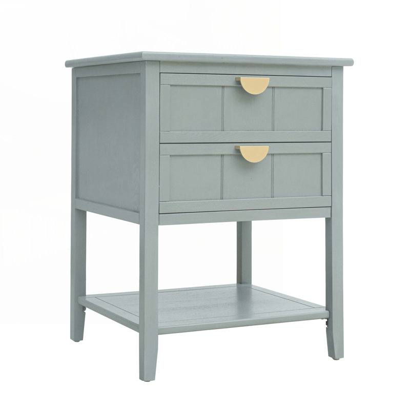 Wood Console Table with 2 Drawers,Shelf, Light Grey