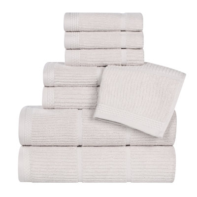 Milo Smart Twist Viscose Cotton Blend Medium Weight Quick Dry Solid Ribbed 8 Piece Bath Towel Set