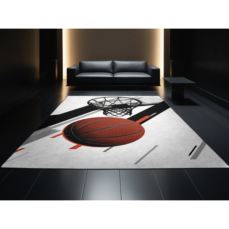 Tapis à carreaux gris lavable à la machine à anneaux de basketball Cain, 4 x 2