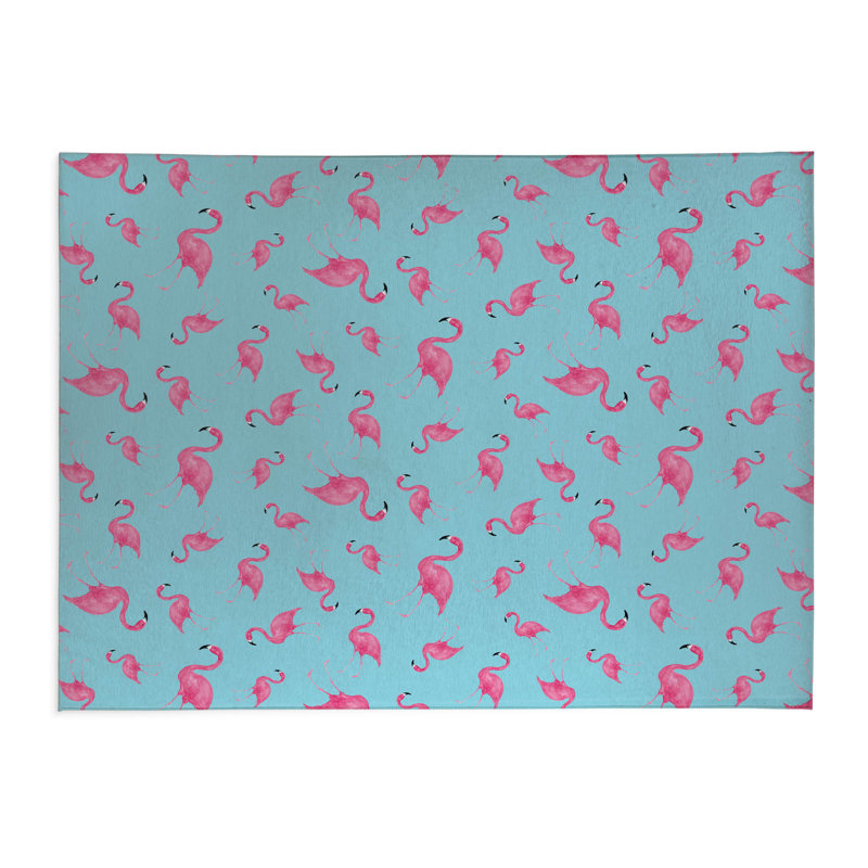 Tapis de cuisine antidérapant Summer Flamingo, Turquoise, Rectangulaire 2 pi x 3 pi
