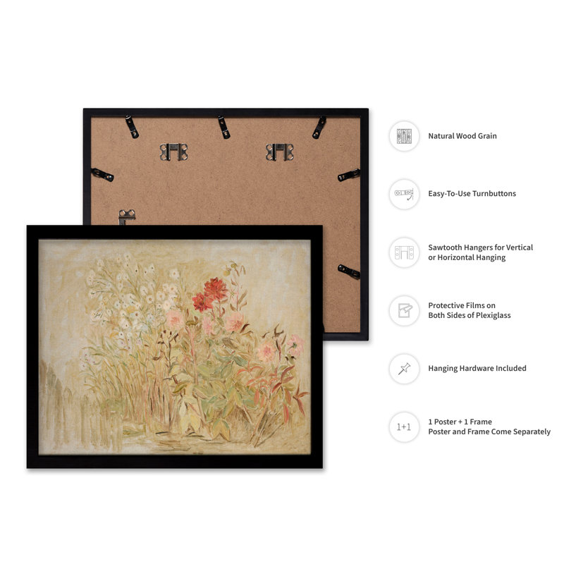 Jardin de campagne, H 18 po x l 24 po, Affiche, Cadre noir