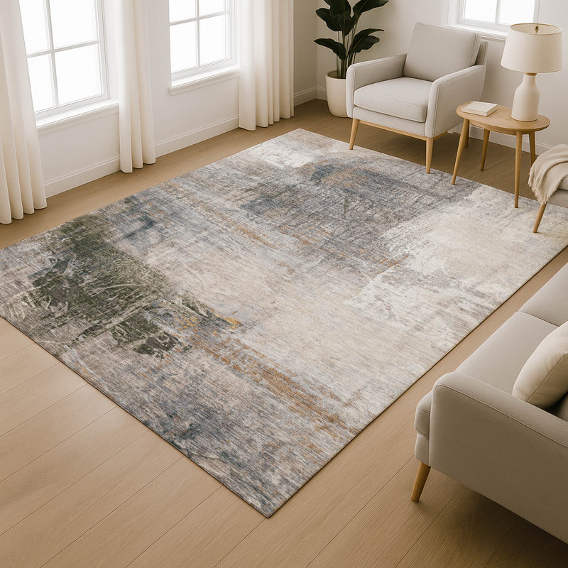 Premium Machine Washable Mayfield Abstract Rug, 9' x 12', Putty