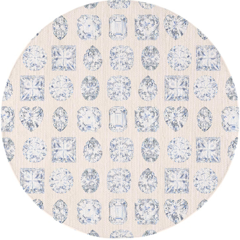 Bougie Diamonds Microfiber Round Washable Rug, Lux Blush, Round 8'