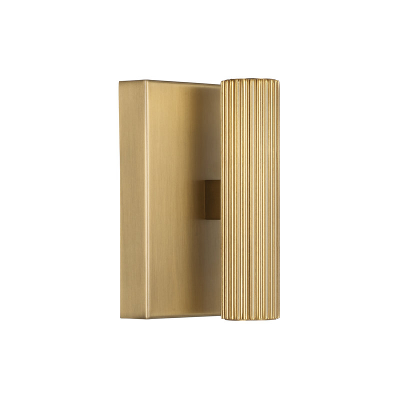 4.5" W x 6" H Integrated LED Mini Dual Sconce in Aged Brass with Fluted Texture and Up and Down Cylindrical Light, Aged Brass