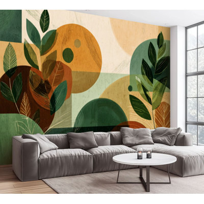 Wall Mural Peel and Stick Wallpaper Abstract Nature Landscape Flowing Earth Tones Leaf Motifs Self-Adhesive Removable Contact Paper Wall Decor for Living Room Bedroom 100"H x 144"W