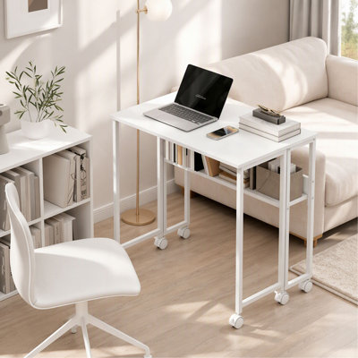 Bureau d'ordinateur pliable, avec sac de rangement, tablette et roulettes pour petits espaces, bureau à domicile