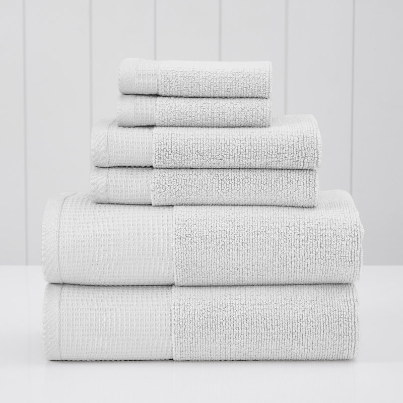Modern Threads 6-Piece Waffle-Rib Cotton Towel Set Soft Ultra-Absorbent for Bathroom & Spa, White