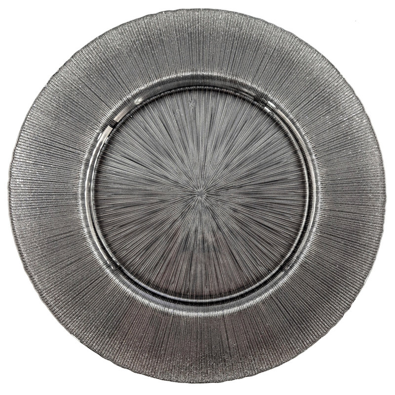 Ritz Glass Striped Charger, Glitter Slate