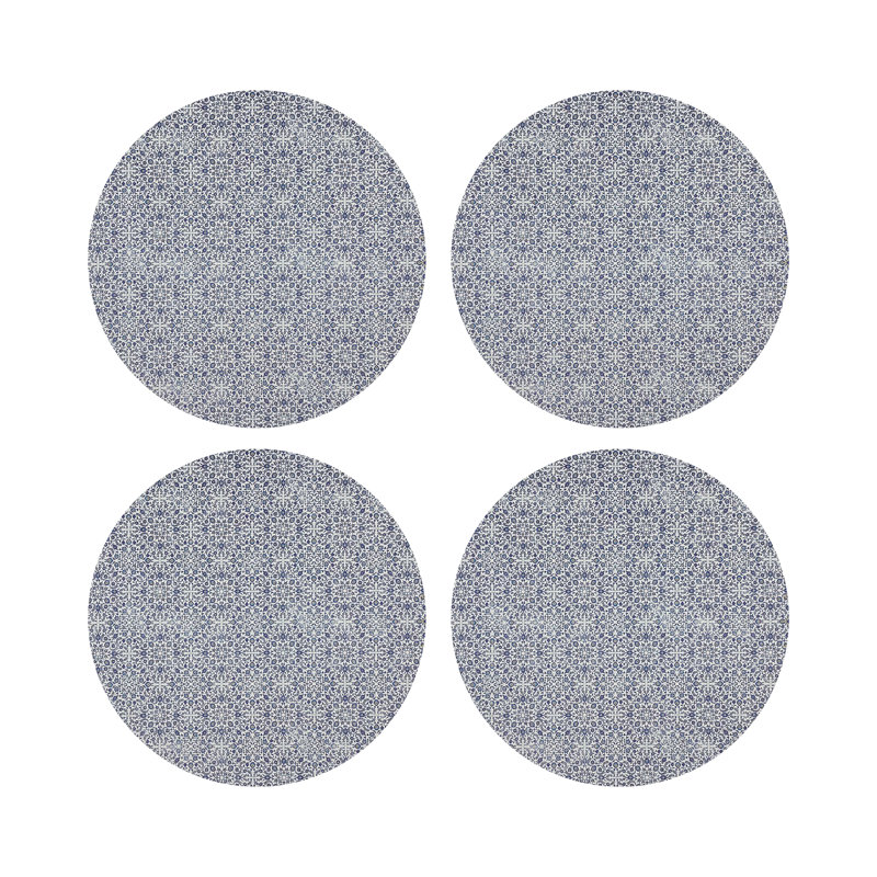 Iznik Gold Purple Vegan Leather Round Coasters, Classic