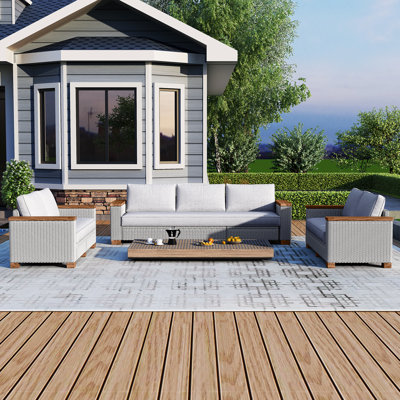 Revaan 88.18'' Wide Rectangle Wicker Patio Sofa with Cushions