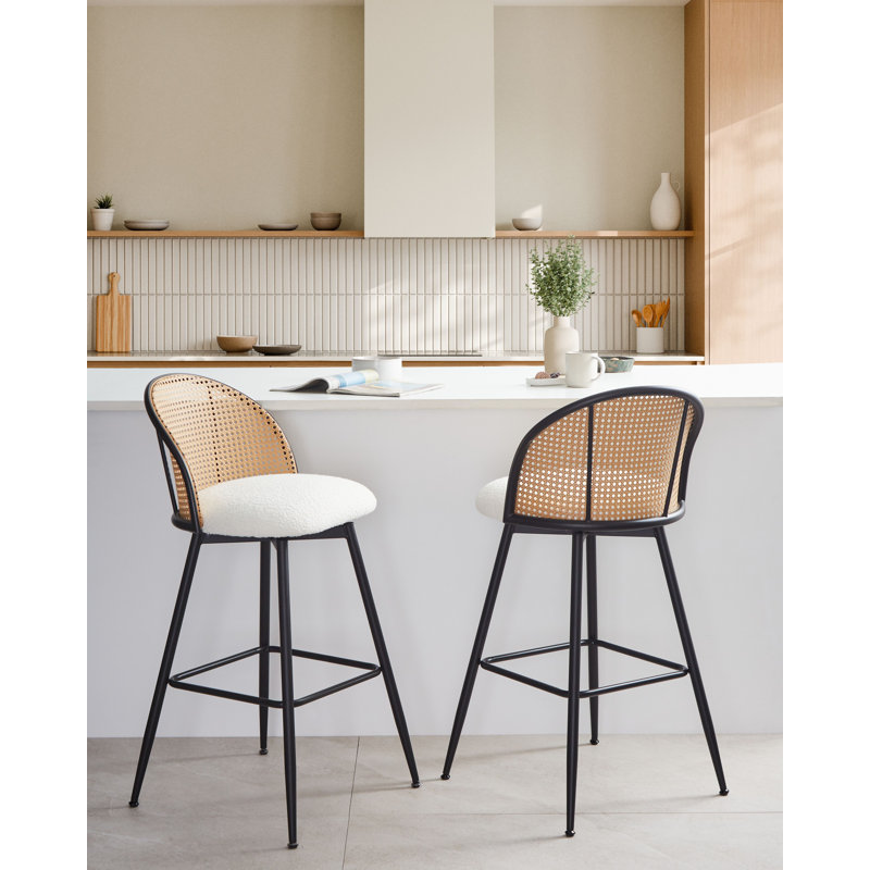 Set of 2 Bar Chairs NATHAN Swivel, Off White, 66"