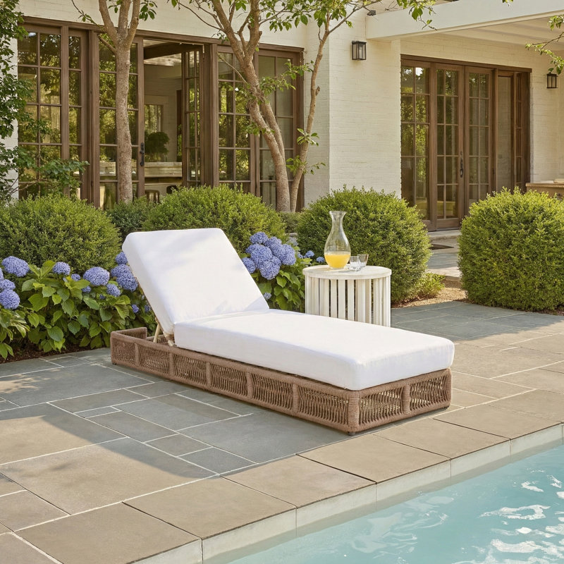 Gillian Steel and Rope Chaise Lounger, Beige