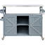 Chariot de cuisine d'extérieur classique: acier inoxydable et bois. Conception modulaire. 4 verrouillables. Gris-bleu Barre porte-serviette en bois massif avec porte-crochet magnétique