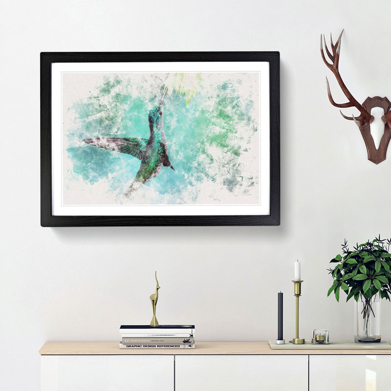 Green Hummingbird - Picture Frame Painting Print, Black Framed, 62cm H x 87cm W x 2cm D