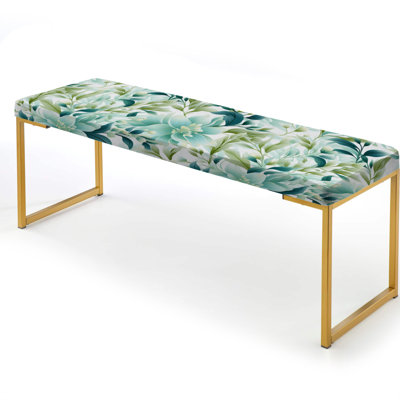 Oceanic Foliage Botanical Pattern V - Tropical Upholstered Gold Bench