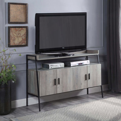 Meuble télé à 4 portes en chêne gris et noir pour téléviseurs de 50 pouces