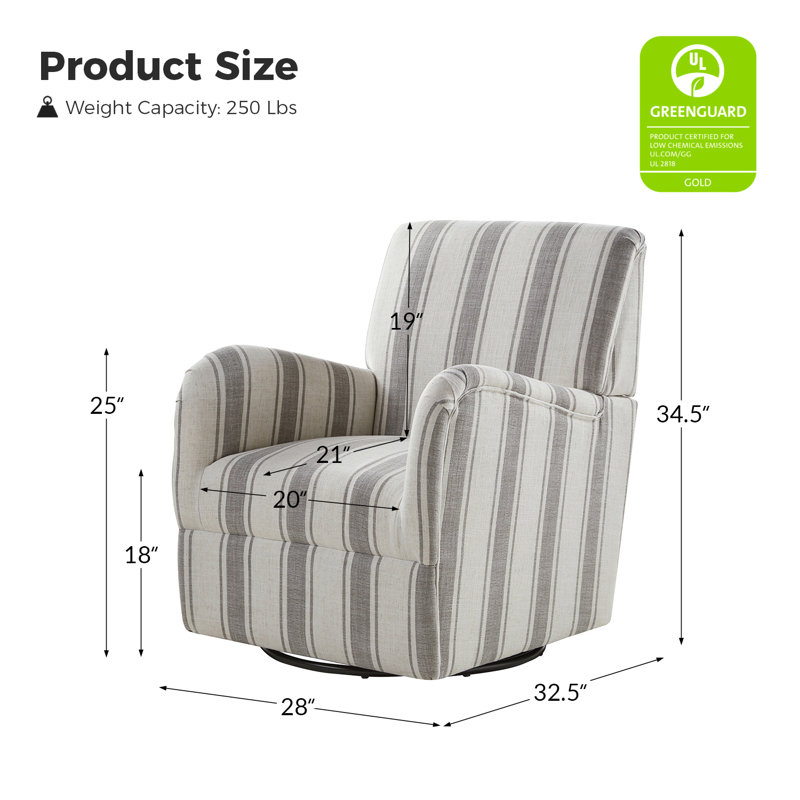 Arching 28'' Modern Farmhouse Wide Swivel Armchair, Gray