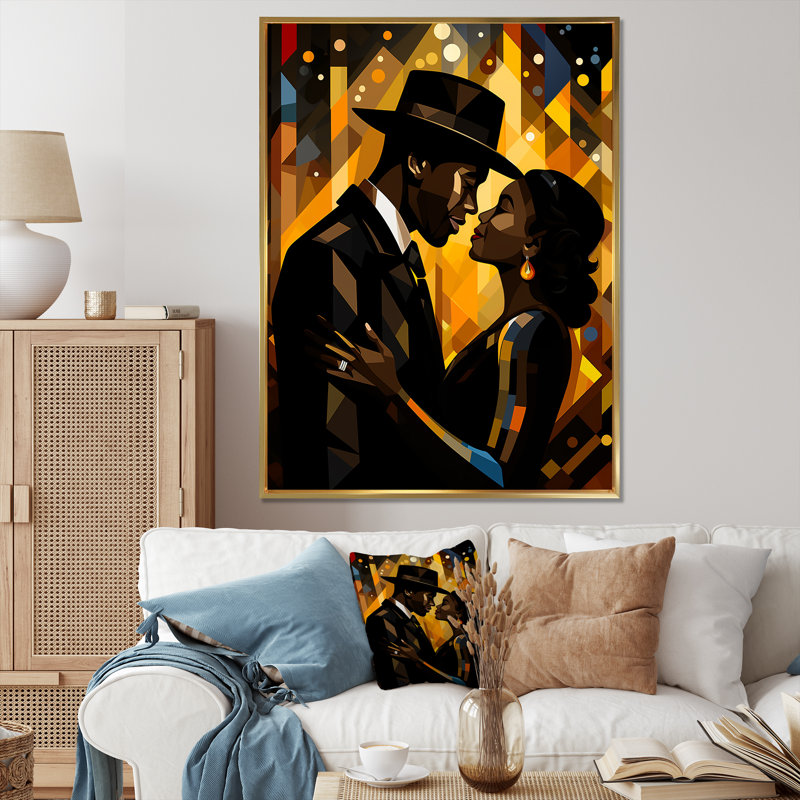 Couple glamour Jazz Age, Cadre flottant doré, H 20 po x l 12 po x P 1 po