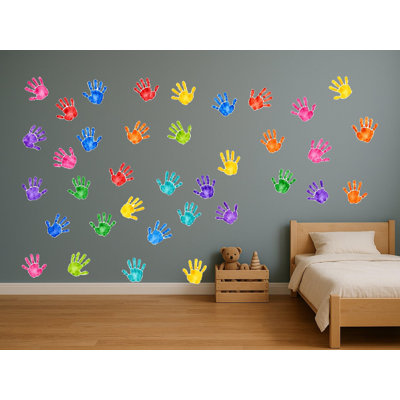 Rainbow Handprint Wall Decals, Set of 36 Educational Peel and Stick Wall Stickers, Classroom Playroom Decor, Kids Learning Wall Art, 20"W x 20"H (50 x 50 cm)