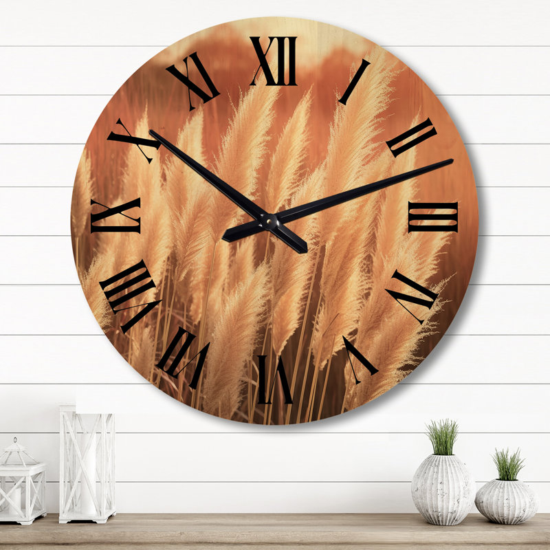 Horloge murale blanche Pampas Meadows at Sunset - Floral, Grand