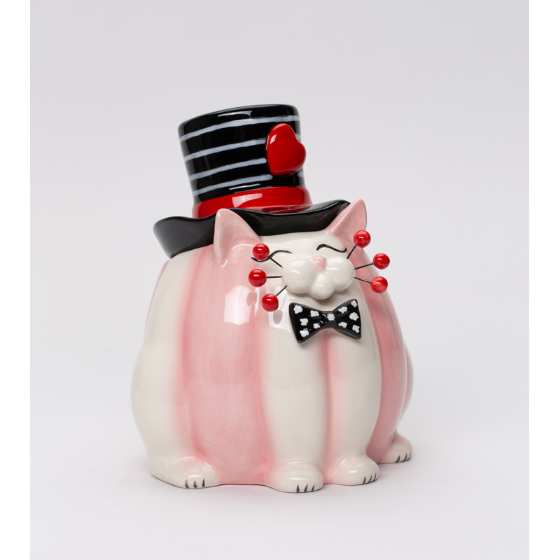 Bocal à bonbons Chat à moustaches pour la Saint-Valentin - 16,5 cm (H)