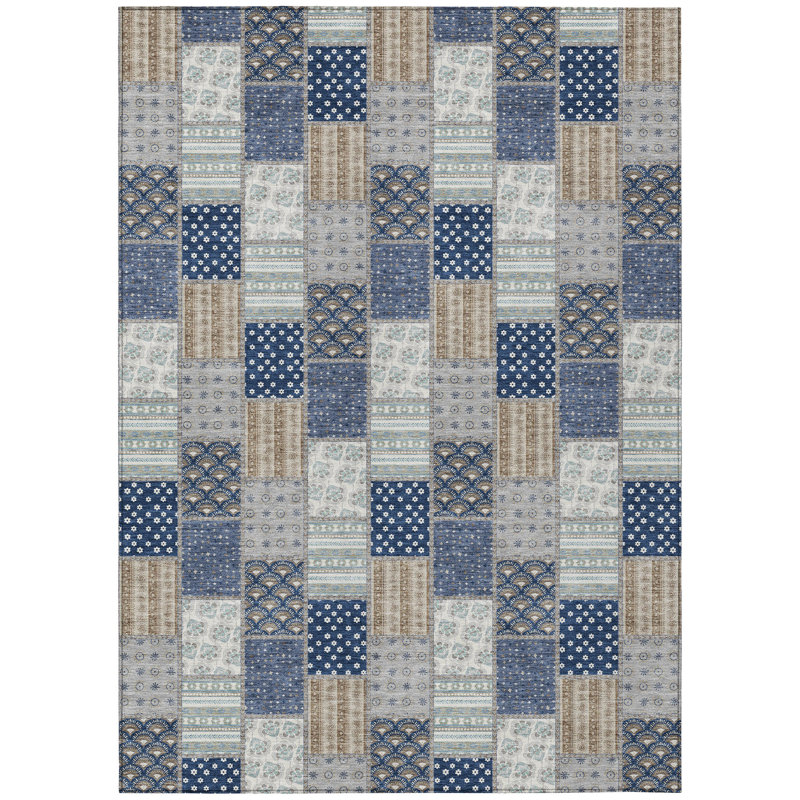 Machine Washable Indoor/Outdoor Chantille ACN2923 Americana Rug, Navy, 10' x 14'