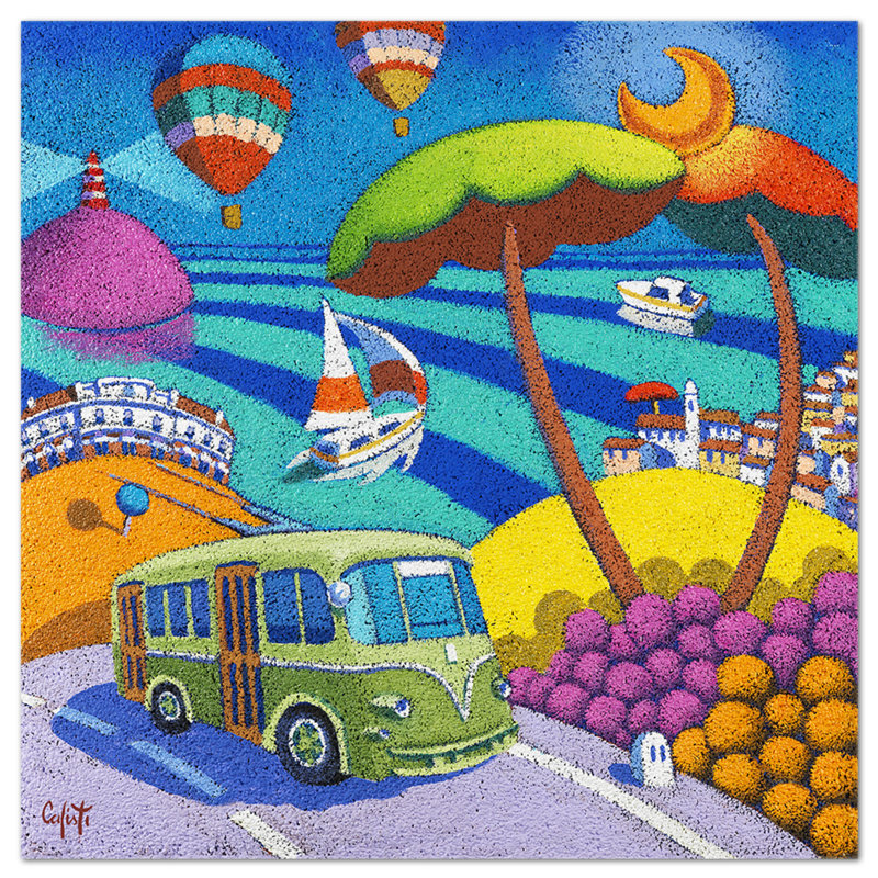 Landscape With Bus by Stefano Calisti - No Frame Painting on Plastic / Acrylic, 65cm H x 65cm W