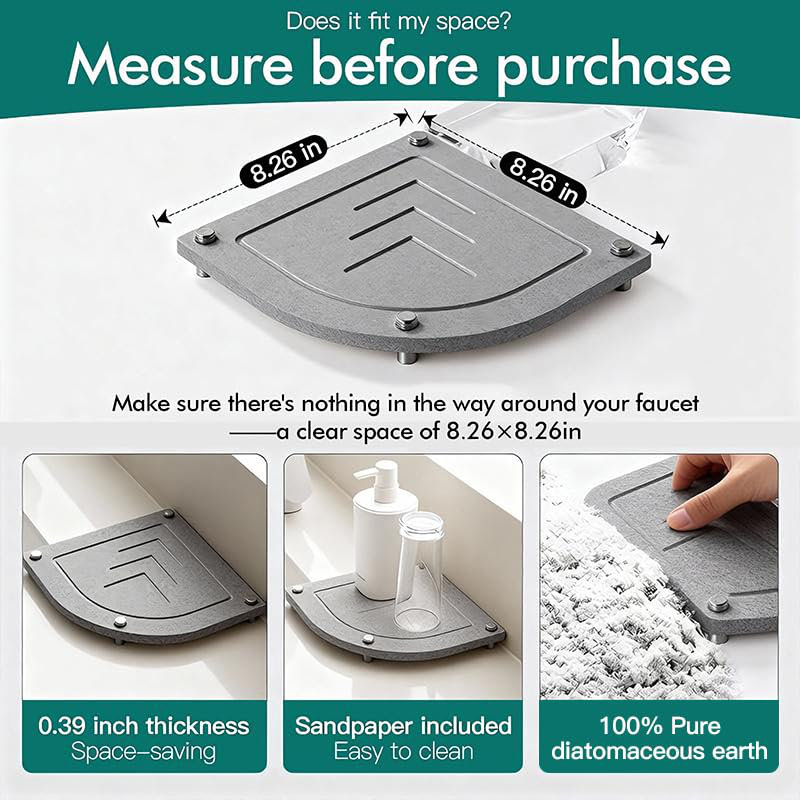 10 Inch Marble Look Diatomite Tray - Fast Water Absorbing Stone Tray for Bathroom Counter & Kitchen Sink - Multi-Functional Soap Sponge Holder & Organizer