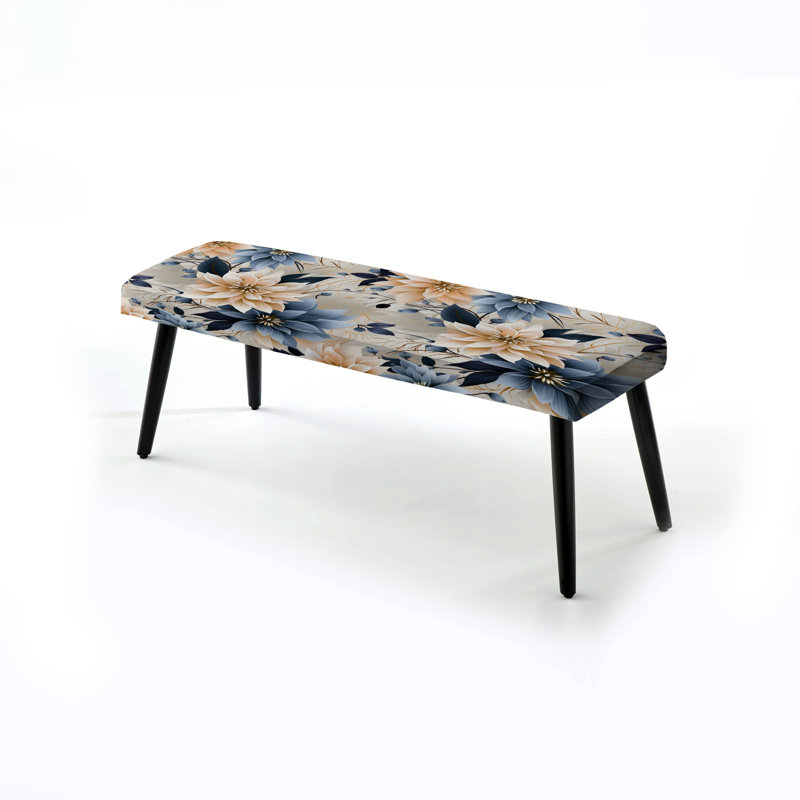 Banc rembourré floral noir, Poinsettia géométrique blanc et bleu