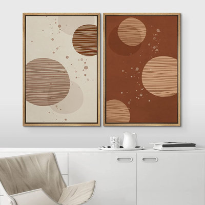 " Brown And Tan Striped Circles With Paint Splatter " 2 - Pieces