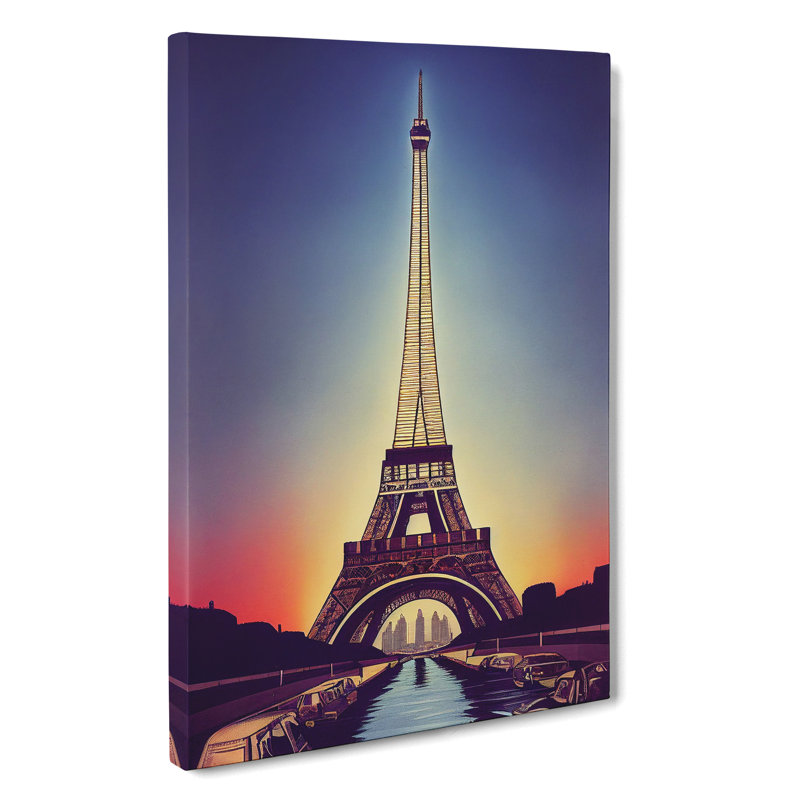 Eiffel Tower At Sunset No.3 - Print, 50cm H x 35cm W x 3cm D, Wrapped Canvas