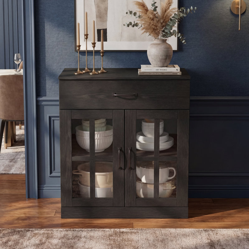Marta 23.6W*31.5H Accent Cabinet With Glass Doors , Black