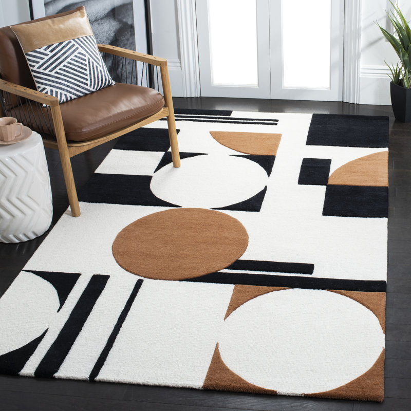 Antoni Handmade Wool Ivory/Black/Brown Rug, Rectangle 6' x 9'