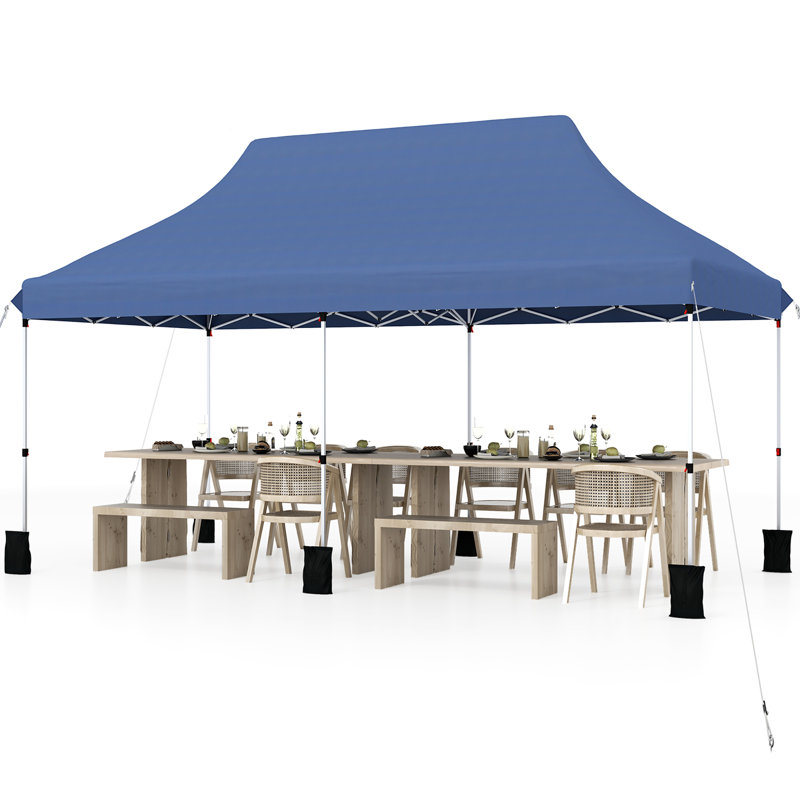 Abri de soleil instantané pliable avec auvent 10 x 20 pi Gymax avec 3 hauteurs réglables gris Gymax, Bleu